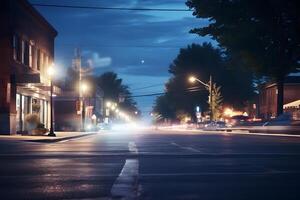 ai gerado americano centro da cidade rua Visão às verão noite, neural rede gerado imagem foto