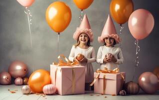 ai gerado dia das Bruxas oferta. presente caixas com balão. ai generativo foto