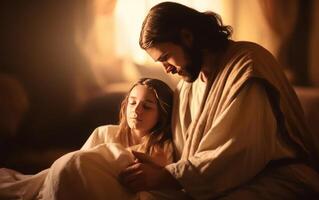 ai gerado Jesus cura a filha do Jairo. generativo ai foto