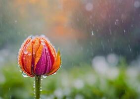 ai gerado uma Rosa flor cercado de água gotas dentro uma jardim foto