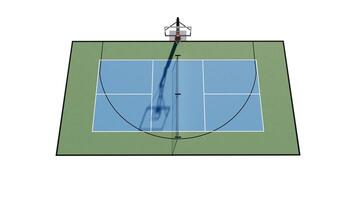 aéreo Visão do uma 3d render combinação basquetebol e pickleball quadra multi esporte foto