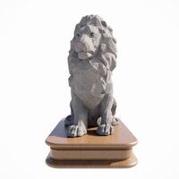 pedra leão estátua em uma de madeira prancha foto