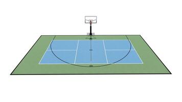 aéreo Visão do uma 3d render combinação basquetebol e pickleball quadra multi esporte foto