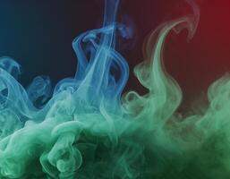 ai gerado vermelho, verde e azul fumaça com Preto fundo. fumaça mistura dentro Sombrio sala. generativo ai foto