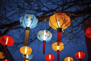 ai gerado colorida festival lanternas durante a chinês tradicional feriado temporada. ai gerado foto