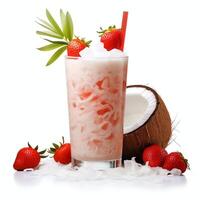 ai gerado à base de rum alcoólico coquetel com morangos e coco foto