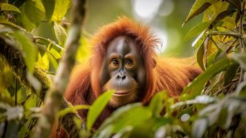 ai gerado uma sumatra orangotango em floresta tropical. foto