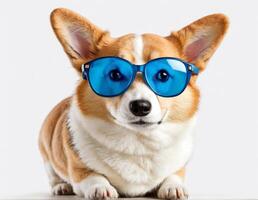 ai gerado corgi filhotes vestindo azul óculos foto