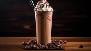 ai gerado delicioso chocolate milkshake com açoitado creme foto