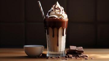 ai gerado delicioso chocolate milkshake com açoitado creme foto