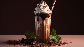 ai gerado delicioso chocolate milkshake com açoitado creme foto