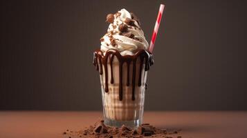 ai gerado delicioso chocolate milkshake com açoitado creme foto