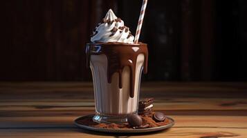 ai gerado delicioso chocolate milkshake com açoitado creme foto