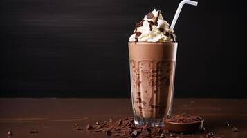 ai gerado delicioso chocolate milkshake com açoitado creme foto