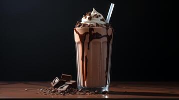 ai gerado delicioso chocolate milkshake com açoitado creme foto