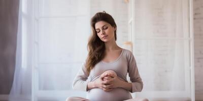 ai gerado mãe para estar sentado e carinhosamente segurando dela barriga foto