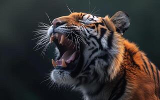 ai gerado Bengala tigre rugindo perfil Visão foto