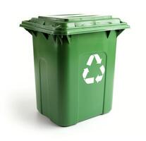 ai gerado uma verde reciclando bin contra uma branco pano de fundo, compostagem e desperdício redução foto