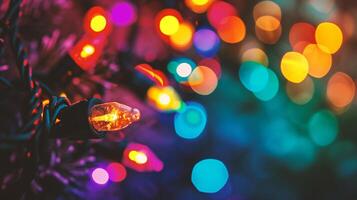 ai gerado Natal e Novo ano feriados fundo com colorida bokeh desfocado luzes foto