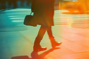 ai gerado abstrato movimento borrão do pessoas caminhando dentro a cidade, turva fundo foto