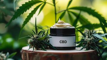 ai gerado cannabis cbd óleo dentro uma jar. medicinal indica com cbd. foto