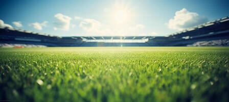 ai gerado vibrante beisebol campo fechar acima dentro natural luz do dia, com espaço para texto posicionamento foto