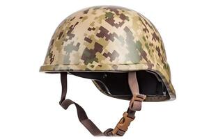 ai gerado 20º século combate infantaria capacete em branco fundo, neural rede gerado imagem foto