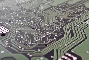 computador processador e placa-mãe, microchip detalhes fechar visualizar. oi-tech inovação fundo foto