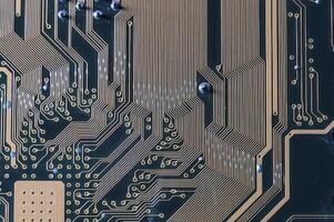 computador processador e placa-mãe, microchip detalhes fechar visualizar. oi-tech inovação fundo foto