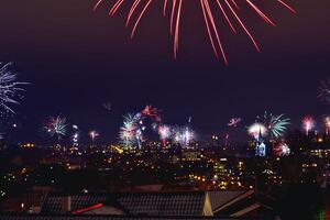 fogos de artifício fundo. Novo ano, Natal do aniversário celebração. festivo humor foto