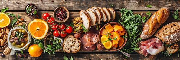 ai gerado dividido colagem do Comida produtos com brilhante branco vertical linhas mínimo 7 segmentos foto