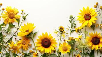 ai gerado vibrante amarelo girassol flor com isolamento em branco fundo foto