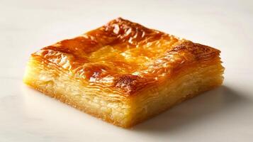 ai gerado solteiro peça do baklava isolado em uma branco fundo. conceito do Mediterrâneo sobremesa, doce pastelaria indulgência, oriental doces, e tradicional gourmet tratar foto