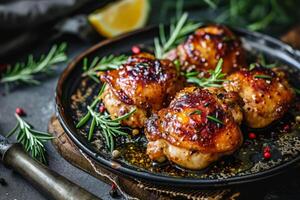 ai gerado querida mostarda envidraçado frango coxas. saboroso Comida dentro ásia estilo. generativo ai foto