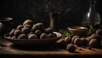 ai gerado trufas em uma prato foto