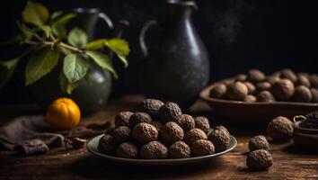 ai gerado trufas em uma prato foto