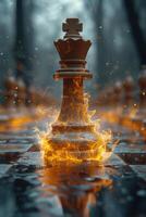 ai gerado a xadrez do rei peça é em fogo dentro a rua foto