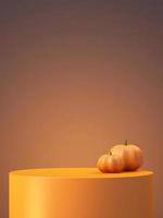 Fundo de maquete de produto de halloween com exibição de pódio de produto laranja em 3D e abóbora, ilustração de renderização em 3D foto