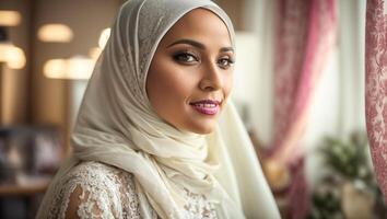 ai gerado retrato do uma lindo árabe mulher dentro tradicional roupas foto