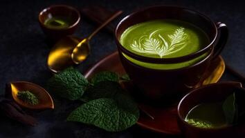 ai gerado matcha chá em a mesa foto