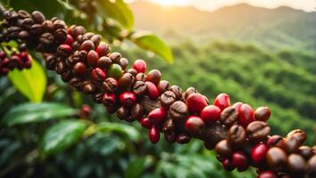 ai gerado café amadurecimento em uma plantação foto