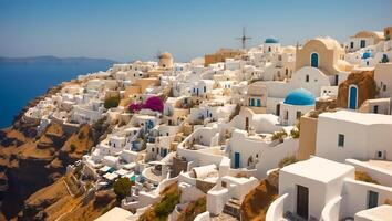 ai gerado lindo oia Cidade dentro Grécia fundo foto