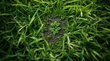ai gerado verde brotar dentro a grama. conceito do Novo vida, natureza e ecologia. foto
