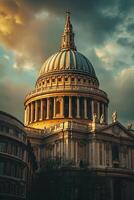 ai gerado a catedral é iluminado de luz solar, arquitetônico detalhes. ampla icônico cúpula este é sinônimo com a estrutura ai gerado foto