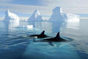 ai gerado sereno e natural meio Ambiente características dois baleias natação perto icebergs imaculado azul águas ai gerado foto