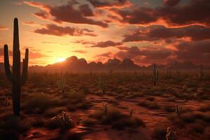 ai gerado pôr do sol dentro a Sonora deserto perto Fénix Arizona foto