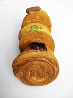 cromboloni, Novo Iorque lista croissant com uma variedade do molho coberturas, isolado branco fundo. foto