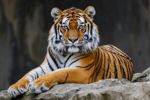 ai gerado tigre com ricamente detalhado pelagem, exibindo a intrincado padronizar do listras ai gerado foto