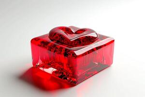 ai gerado 3d topo Visão do luxo presente caixa coração com transparente efeito diamante, esvaziar espaço, ai gerado foto