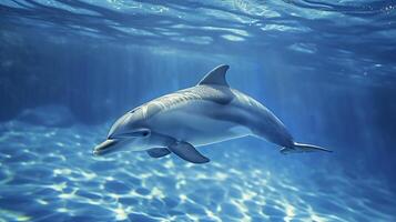 ai gerado golfinho submerso dentro água, com Está superior corpo e cabeça visível ai gerado foto